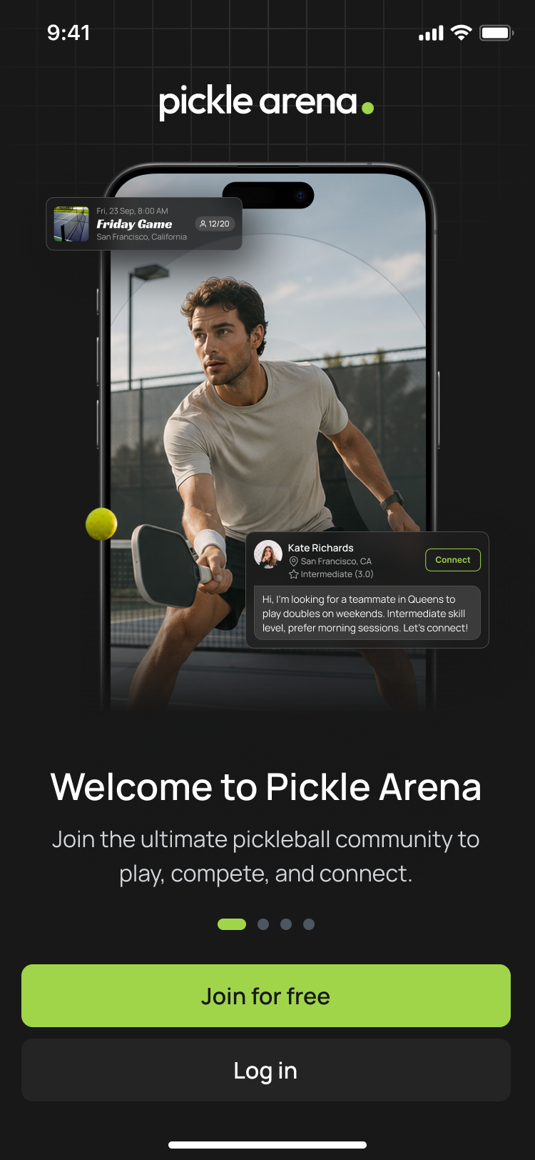 Onboarding: welcome to Pickle Arena